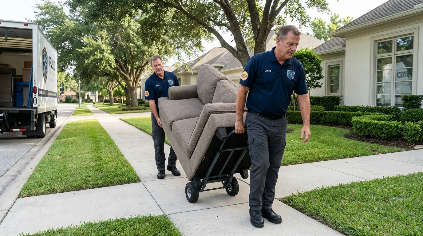 Local residential moving crew loading furniture in White Pigeon, MI