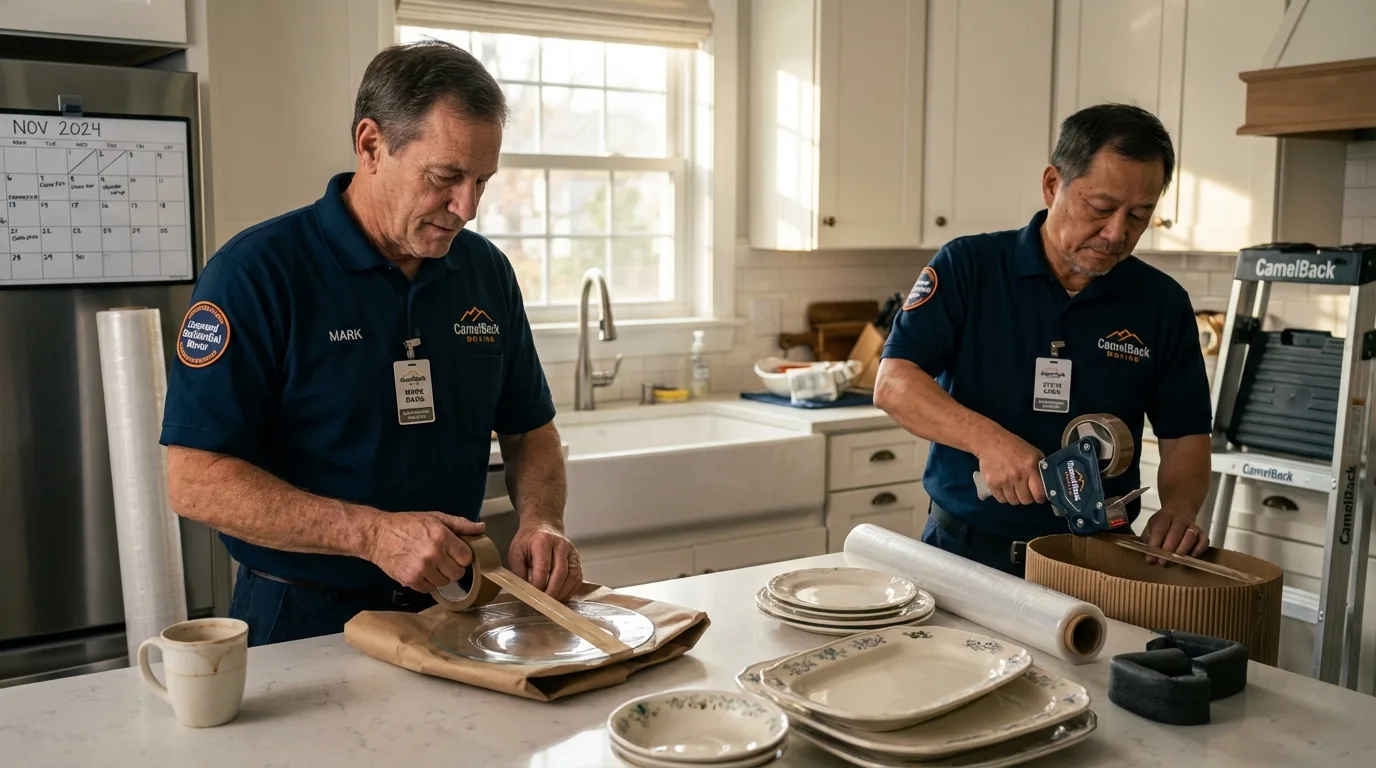 Professional crew packing kitchen dishware in White Pigeon, MI